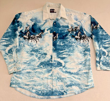 Vtg Wrangler Pearl Snap Shirt Men's SZ XXL Horses Waves Ocean Water Cowboy 1990s