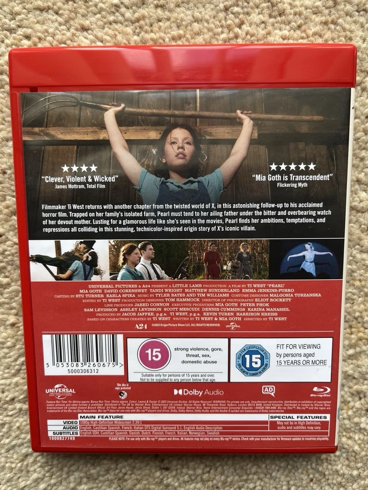 Pearl Blu Ray (Mia Goth, Ti West) W/ Rare Red Case A24  - Image 2 of 3
