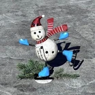 NEW PRIMITIVE SKATING SNOW WOMAN CHRISTMAS FIGURE SNOWBELL RECYCLED METAL 11.5"T