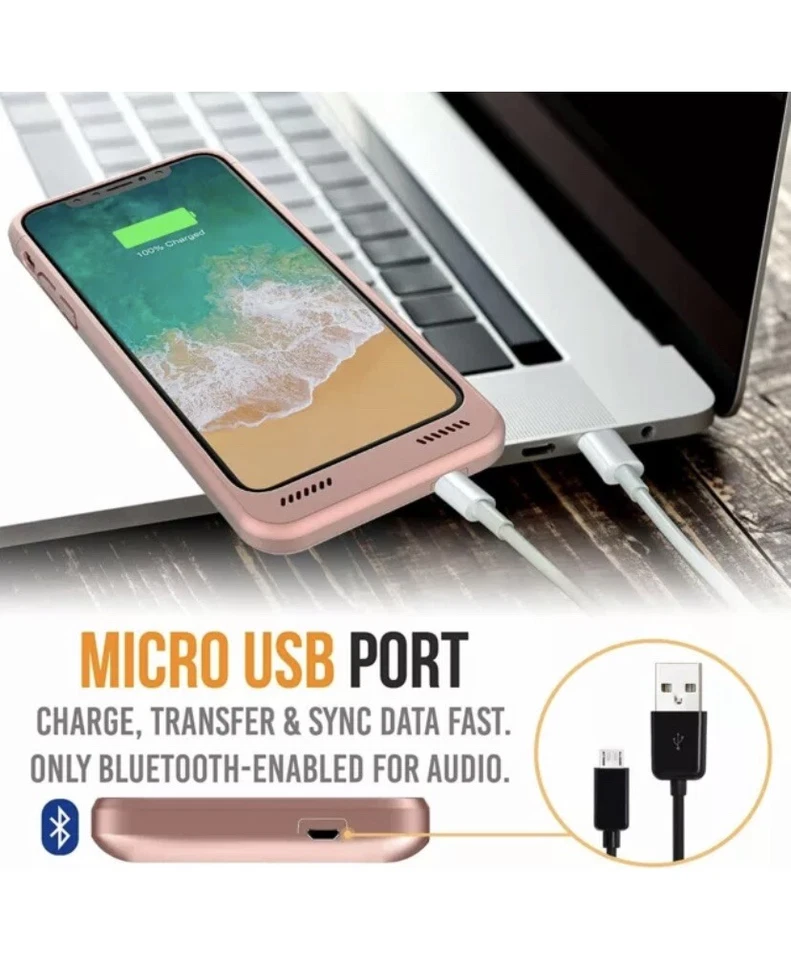 Чехол-аккумулятор для iPhone Xs/X Qi беспроводная зарядка 5,8 дюйма розовое золото 4200 мАч - Изображение 4 из 4