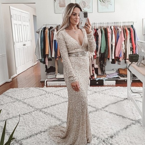 long sleeve maxi sheath dress gown | eBay