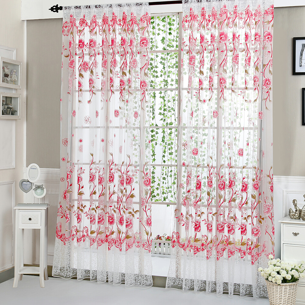 Peony Curtain Living Room Bedroom Home Door Window Curtain (Pink) | eBay