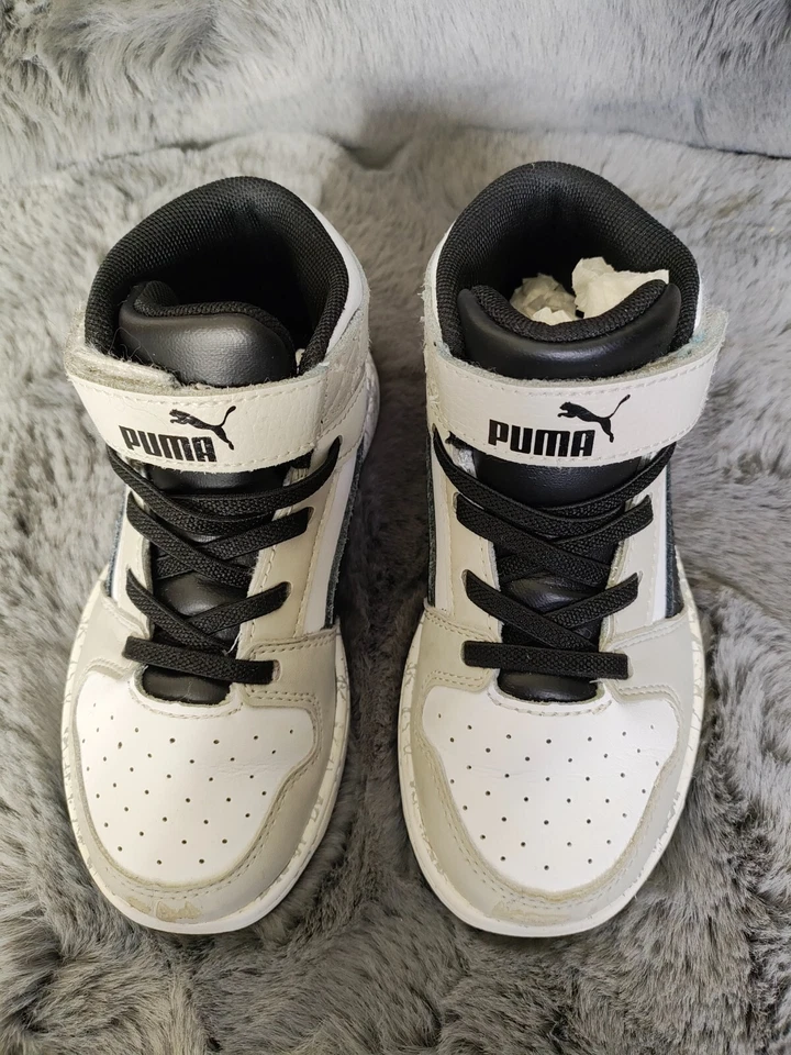 Tênis Puma Boy Rebound Layup 10.5C branco preto com cadarço cano alto sapatos casuais - Imagem 3 de 4
