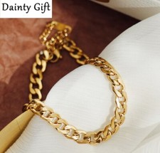 Women Girl Titanium Stainless Steel 6 mm Gold Cuban Link Chain Bracelet 6.2-8.2"