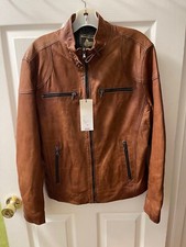 Nwt Massimo Italian Firenze Bomber Brown Moto Genuine Leather Jacket Eu 50