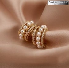 Pearl Hoop Earrings 925 Sterling Silver Needle Women Ladies Jewelry Gift UK NEW