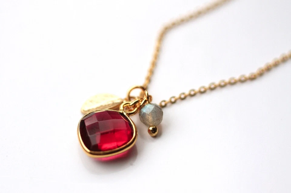 Halskette Edelstein Turmalin hydro vergoldet Gravur Initial Geschenk Frau Mutter - Bild 3 von 4