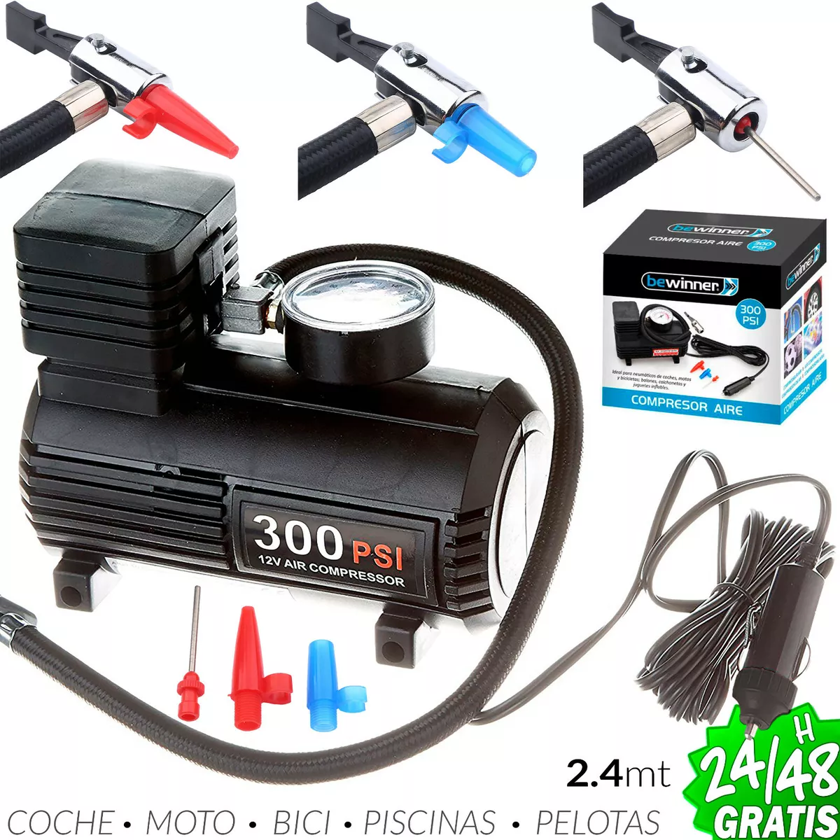 MINI COMPRESOR DE AIRE 300 PSI MECHERO BOMBA INFLADOR COCHE MOTO BICICLETA  RUEDA