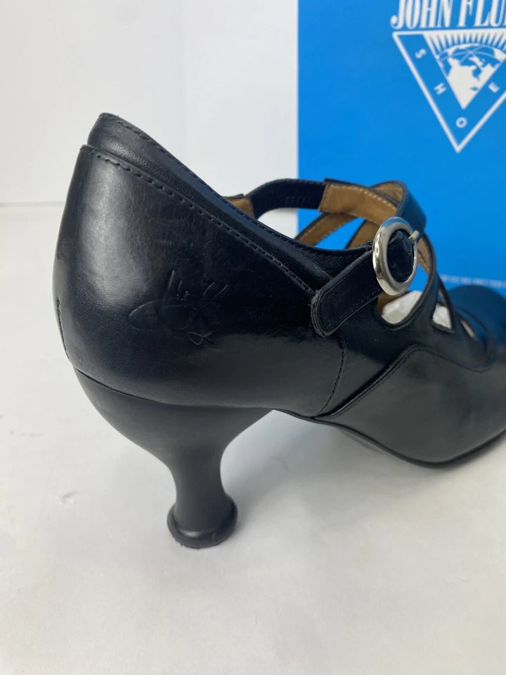 John Fluevog Bellevue Mary Jane Tacones Negros Talla 8 Pearl Hart Con Caja Foto 3 de 4