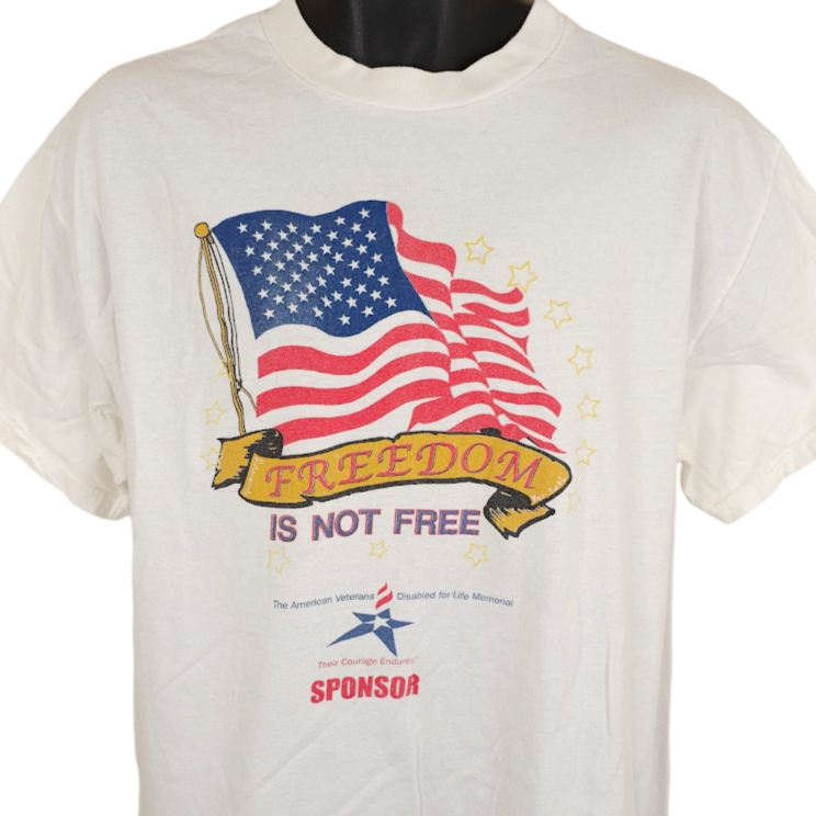 Vintage Freedom Is Not Free T Shirt Mens Size Large White Y2K