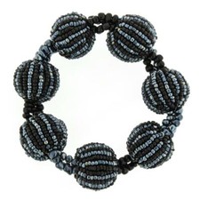 Handmade Bracelet GLASS BEADS BLACK HEMATITE Tone Beaded Balls 6 inch Stretch