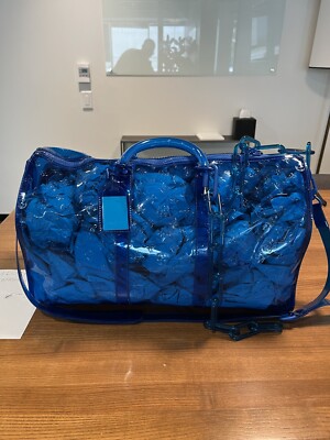 Louis Vuitton Virgil Abloh Blue PVC Monogram Bandouliere Keepall 50