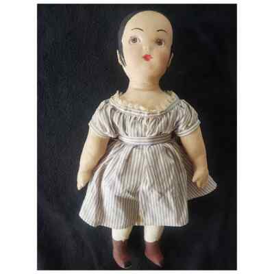 1977 J. L. Fisher Folk Art Painted Cloth Doll 16''