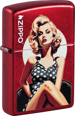 ZIPPO Original Lighter Regular / Candy Apple Red Color Vintage Pinup / Case