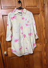 WOMENS RALPH LAUREN BUTTON NIGHTGOWN SHIRT FLORAL POCKET LONG SLEEVE SZ M