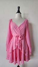 Anthropologie Dress New Size Medium Pink Barbie Belt Bow Coquette Garden Ruffle