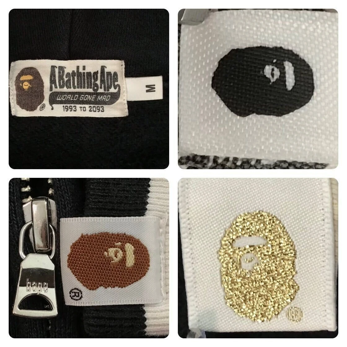 A BATHING APE (BAPE) Giacca BAPE A scimmia da bagno varsity "shark" full zip cappuccio nero bianco maniche