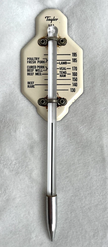 Vintage Meat thermometer 6.50" Taylor Roast, Poultry & BBQ Meat Enamel And Glass