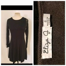 Eliza J Sweater Dress Womens Small Fit & Flare Long Sleeve Black Lace