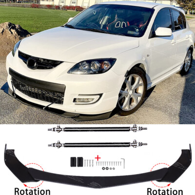 For Mazda Mazdaspeed 3 6 Hatchback Front Bumper Spoiler Lip Splitter +Strut Rods