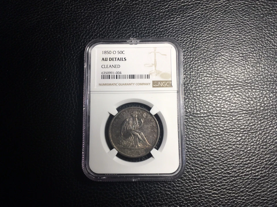 1850-O Liberty Seated Medio NGC AU Detalles Limpio Pequeño Soporte de Imperfección Superior Foto 3 de 4