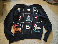 VTG Work In Progress Gladys Bagley Sequin Black Christmas Sweater Large