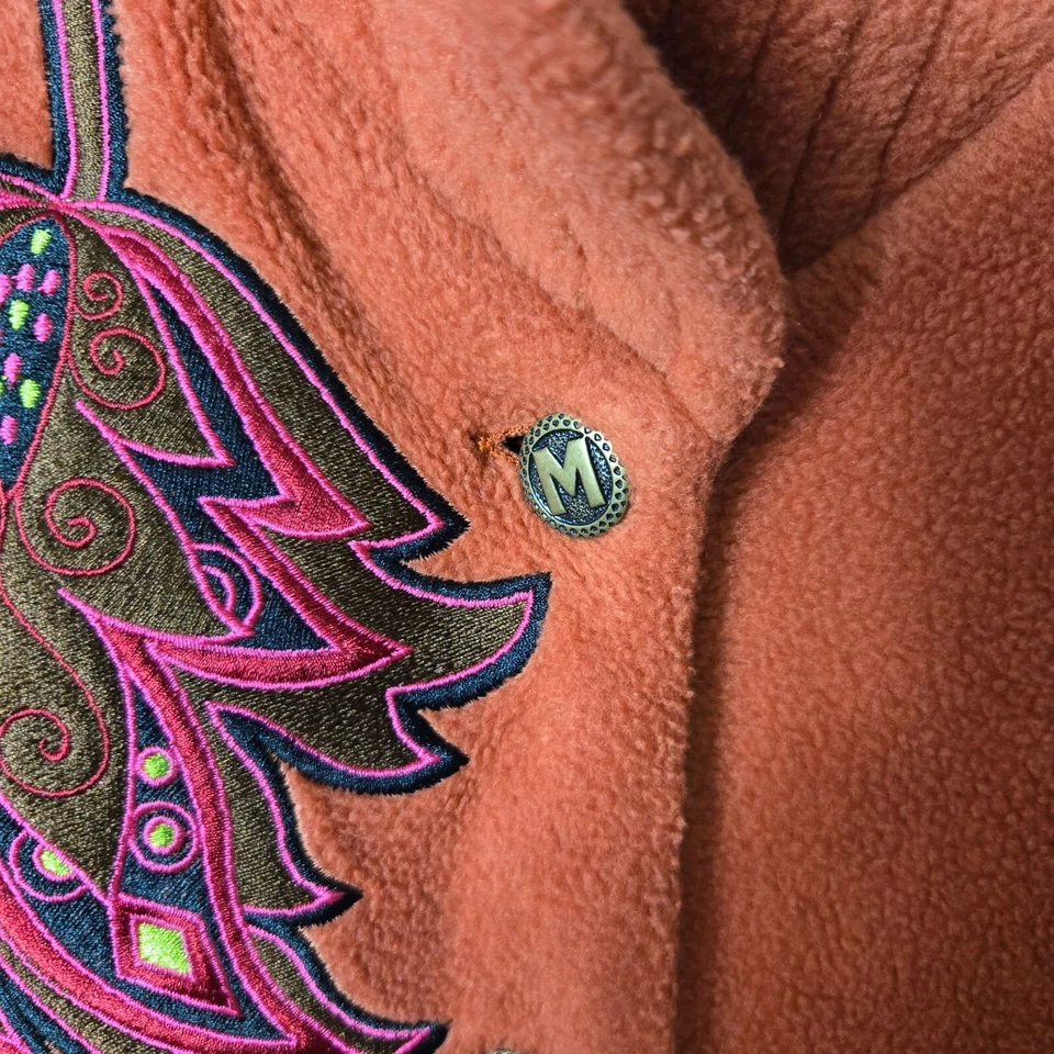 Bob Mackie Wearable Art Size M Burndt Orange Fleece Embroidered Jacket - Image 3 of 4