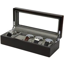 Watch Box 5 Watches Large Compartments Extra Clearance Glass Top TS6100ES