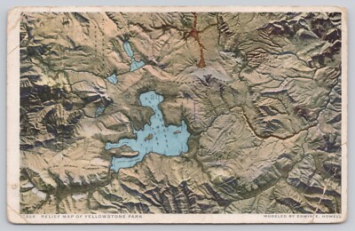Postcard Relief Map Yellowstone National Park Wyoming