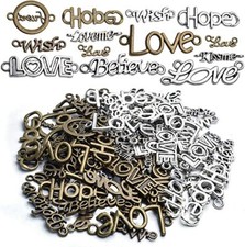 50 Word Connector Charms Antiqued Silver Bronze Assorted Lot Inspirational Mix