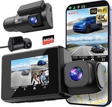 Dash Cam Front and Rear 4K Dash Camera for Cars Dashcam with WiFi GPS 64GB Card