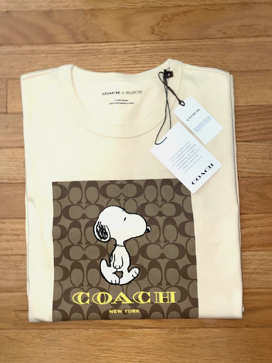 NWT $178 Coach X Peanuts MEN'S Signature Snoopy T Shirt Cream XL Ready to Ship