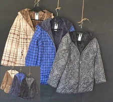 NEW Susan Graver Reversible Quilted  & Plush Fleece Hooded Jacket