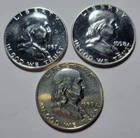 1957 1958 1959 FRANKLIN Half Dollar 50c Cents Silver PROOF 3-COIN Lot ~Hi Grade~