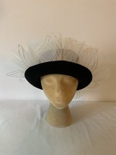 Woman  s Handmade Black Wool Felt Hat Derby/Bowler Style 22 3/4  removable crin