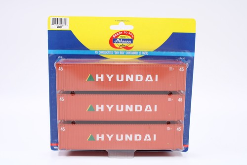 Contenedor de caja seca corrugada Athearn 2857 escala HO 45' paquete de 3 Hyundai | Condition: New