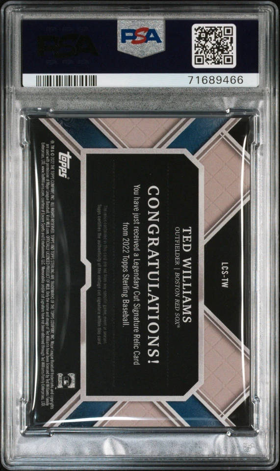 2022 Topps Sterling Ted Williams Cut Auto Dual Game Used Bat PSA 8 TRUE 1/1 - Image 2 of 2