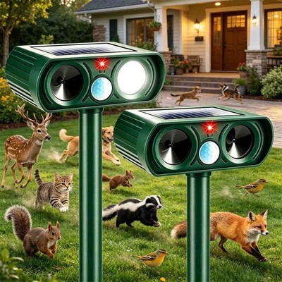 Solar Animal Rodent Ultrasonic Repeller Cat Dog Pest Deterrent PIR Motion Sensor