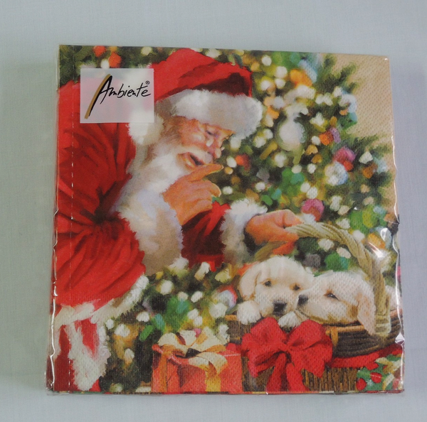 20 Servietten Welpen Weihnachtsmann Weihnachten 1 Packung Ovp Ambiente Hunde-image