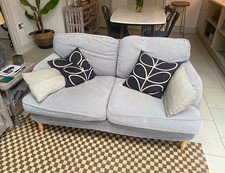 Grey 2 Seater Fabric Sofa with Cushions, Solid/Plain Pattern