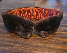 Vintage Dark Brown Mink Fur Black Satin Lining Wrap Scarf Collar B7 