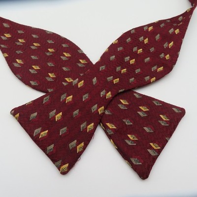Robert Talbott Bow Tie Red Yellow Gray Polka Dot 2.5'' Wide Self Tie Silk