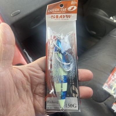 OCEAN CAT Slow Tuna Junkie Flat Metal Glow 150 Jig Blue/Sliver slow tuna junkie 