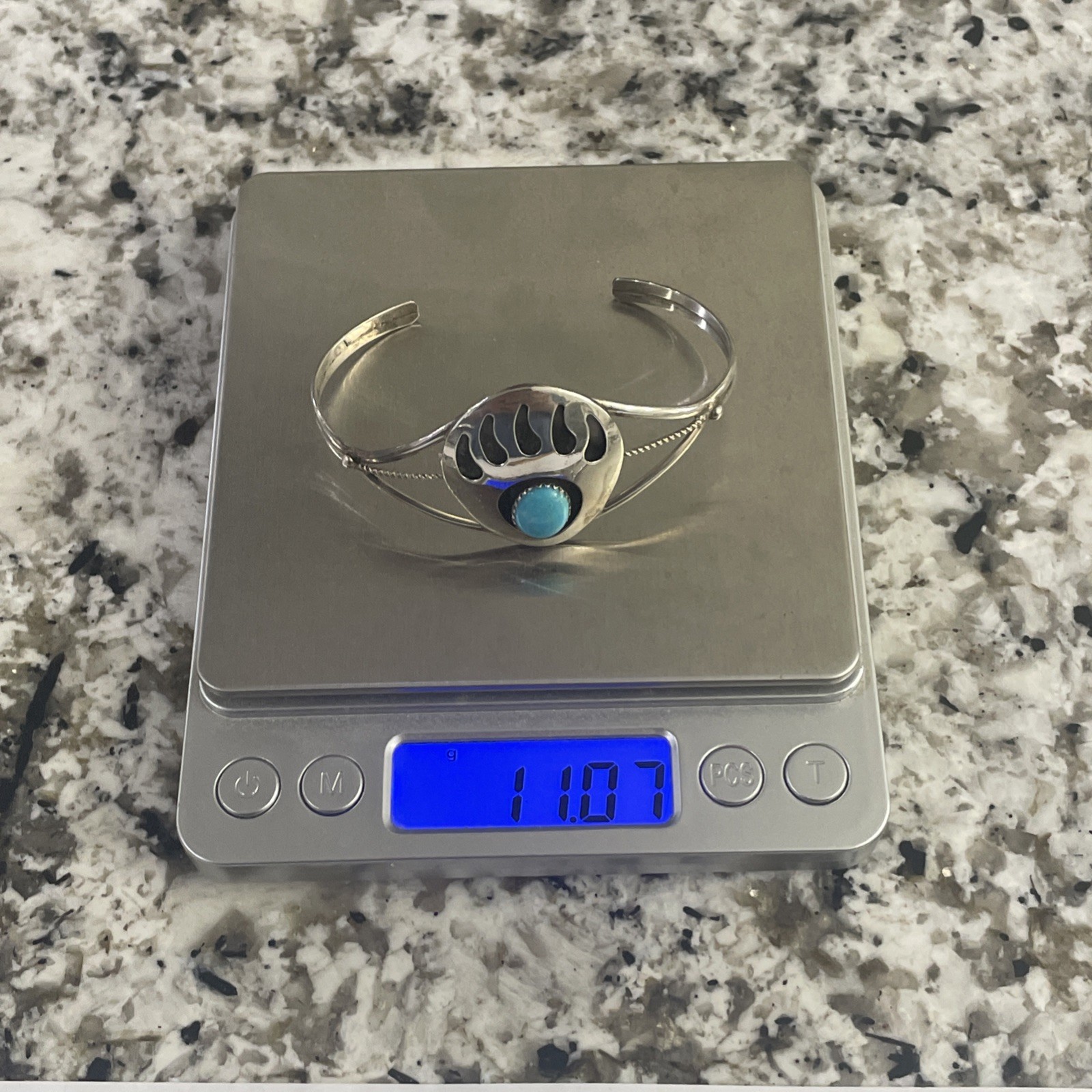 Solid Sterling Claw Shadow Box Turquoise Cuff - image 6