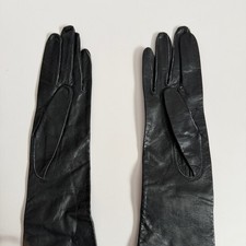Vintage Alexander's Black Leather Opera Gloves Made in France Silk Lined 7204