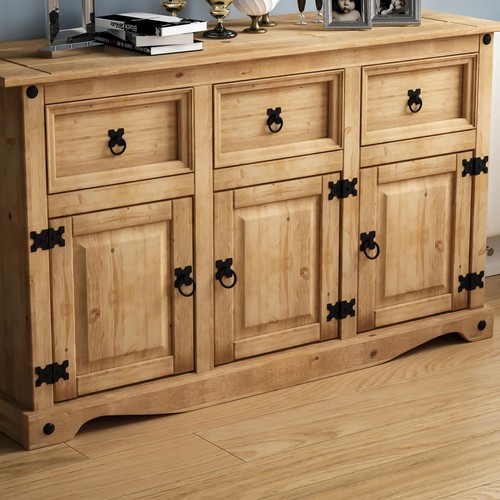 Corona 3 Door 3 Drawer Sideboard Solid Pine Mexican Cupboard By Home Discount - Picture 4 of 8