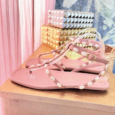 Stuart Weitzman Pearlita Pearl T Strap Sandals Clay Pink Leather Size 10 NEW