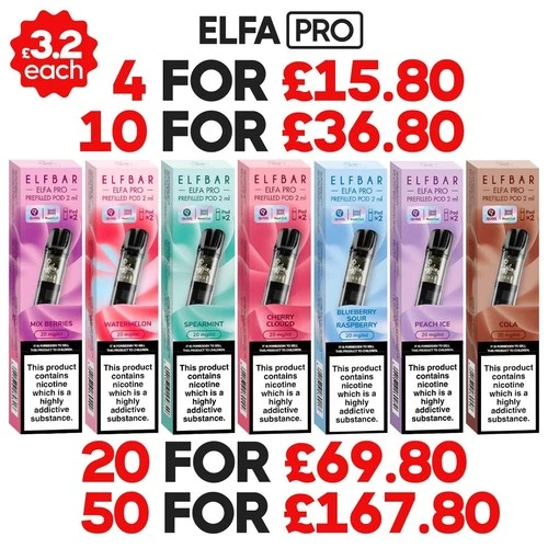 ELF Bar ELFA Pro Pods بديل مملوء مسبقًا | 20 مجم | 2 عبوة | 600 * نكهات جديدة