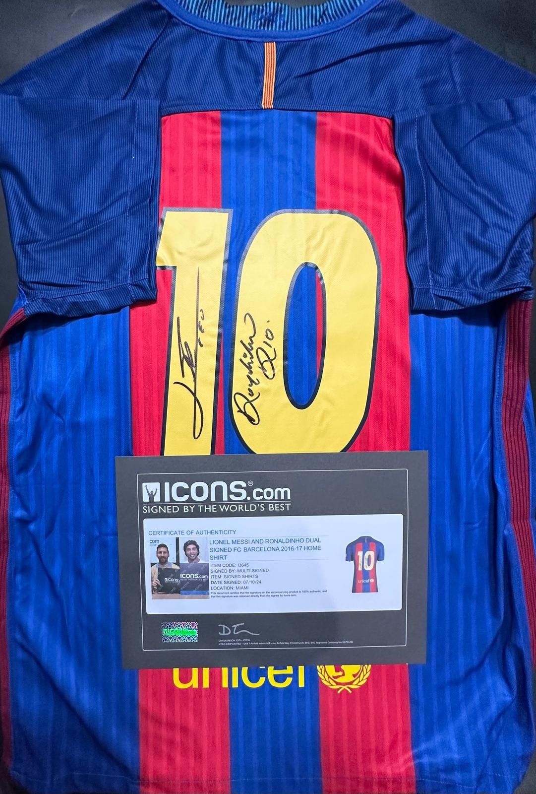 Lionel Messi Ronaldinho Signed Dual Barcelona Jersey Icons COA Auto view 5