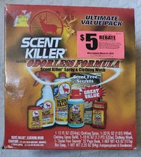 Scent Killer Hunting Spray & Clothing Wash Odorless Boxed Set 6 Items New Value